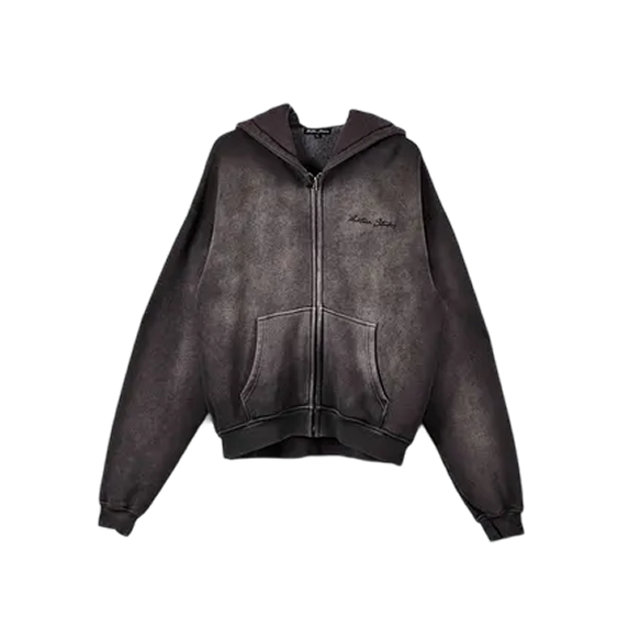Vintage Washed Zip-Up Hoodie - Grunge Streetwear